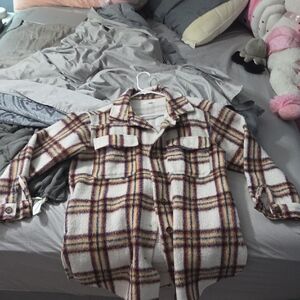 Maurices Plaid Raincoat - Cream and Brown